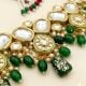 Handcrafted Emerald Green Kundan Statement Bridal Necklace Set